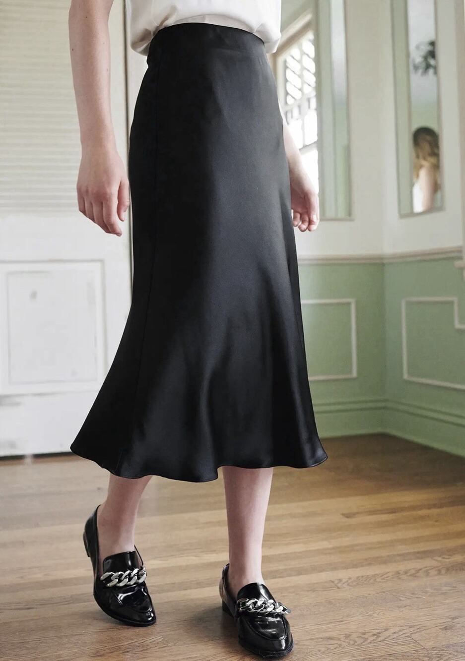 Quince 100% Washable Silk Skirt in Black - Size Medium